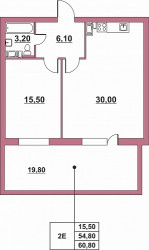 Двухкомнатная квартира (Евро) 60.67 м²